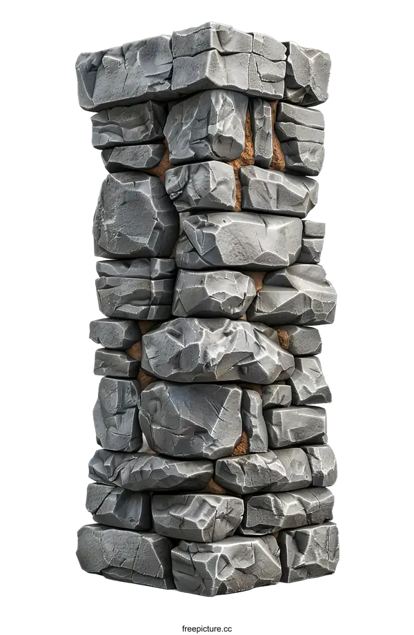 [Transparent Background PNG]gray stone pillar with brown mortar between the stones