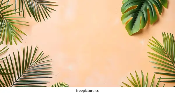 Tropical Leaves Background with Beige Texture