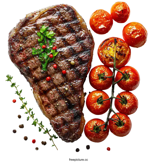 [Transparent Background PNG]Grilled Steak with Roasted Cherry Tomatoes