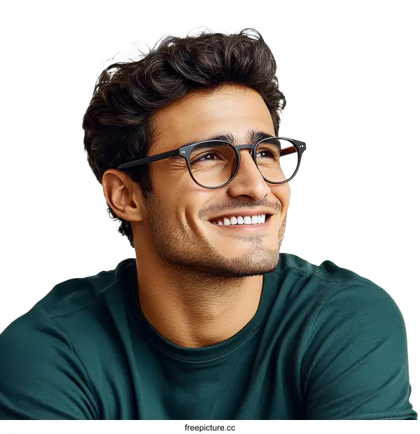 [Transparent Background PNG]Smiling Man Wearing Glasses Portrait