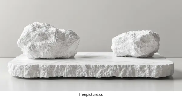 Abstract White Rocks on Marble Display