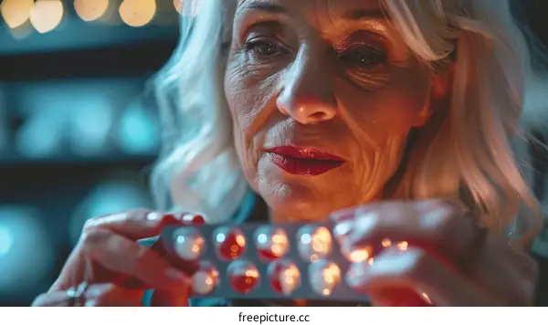 Senior woman holding pills in her hand