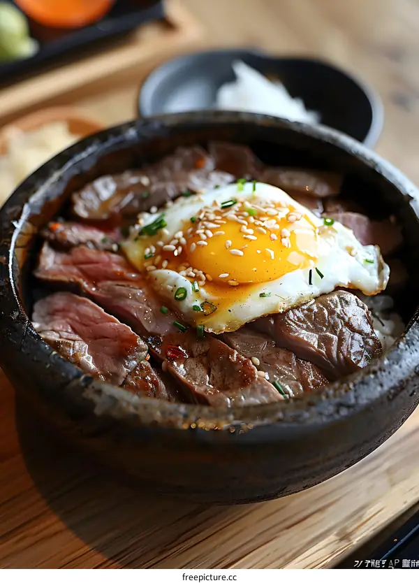 A delicious steak with egg on top