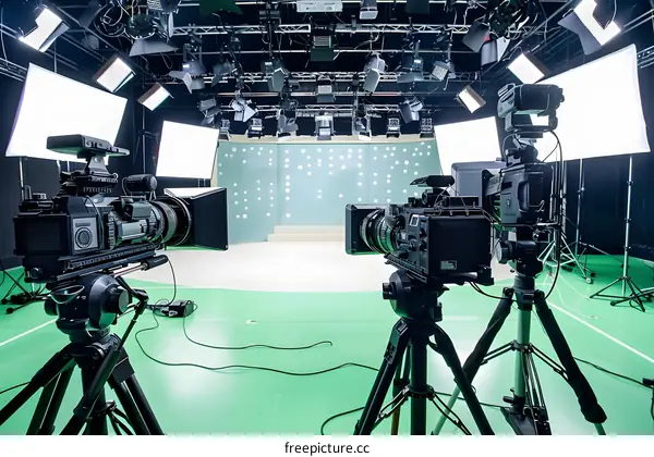 Professional Video Studio with Two Cameras on Tripods