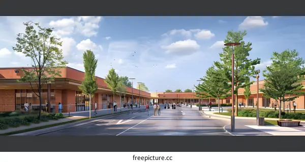 Modern Building Exterior Design With People Walking