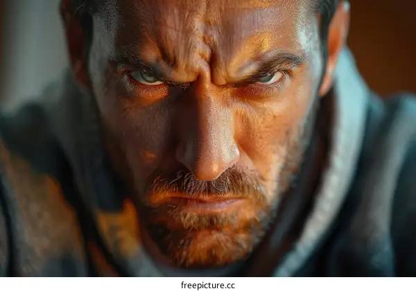 Close Up Angry Caucasian Man Portrait