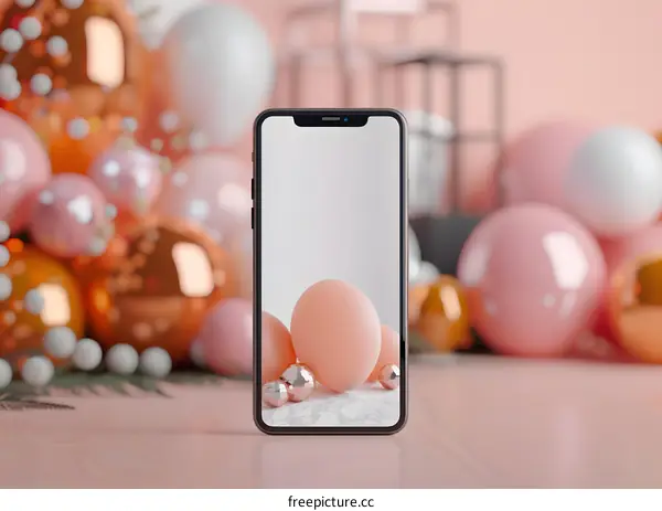 Mobile Phone Mockup With Balloons Background