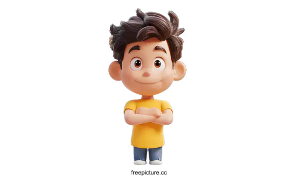 [Transparent Background PNG]Smiling Cartoon Boy with Arms Crossed