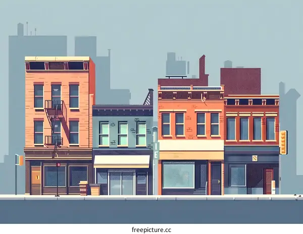 Cityscape Illustration With Brick Buildings