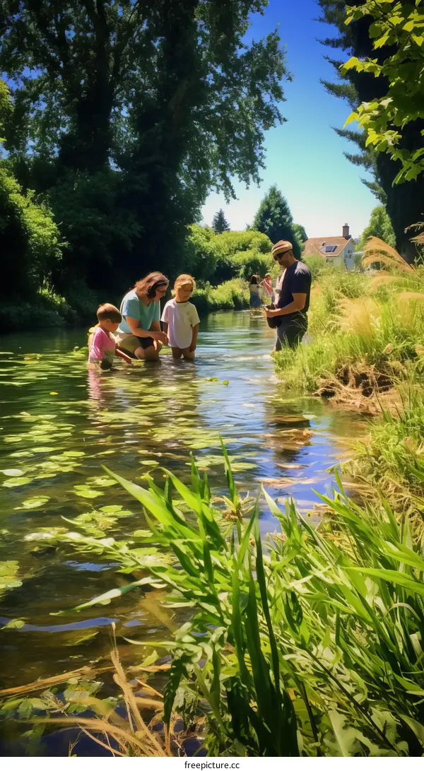 Family Paddling in the River