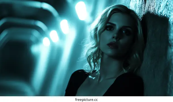 Blond Woman in Night Tunnel Portrait