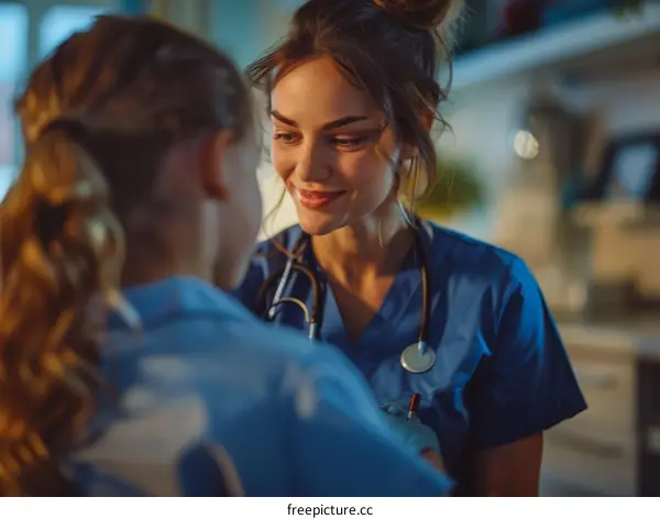 Pediatrician talking to a young patient