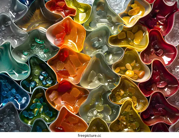 Colorful glass bowls with colorful glass beads