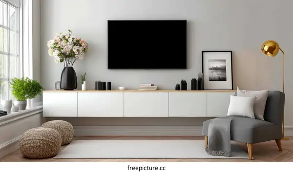Modern Living Room Interior Design with TV and Furniture