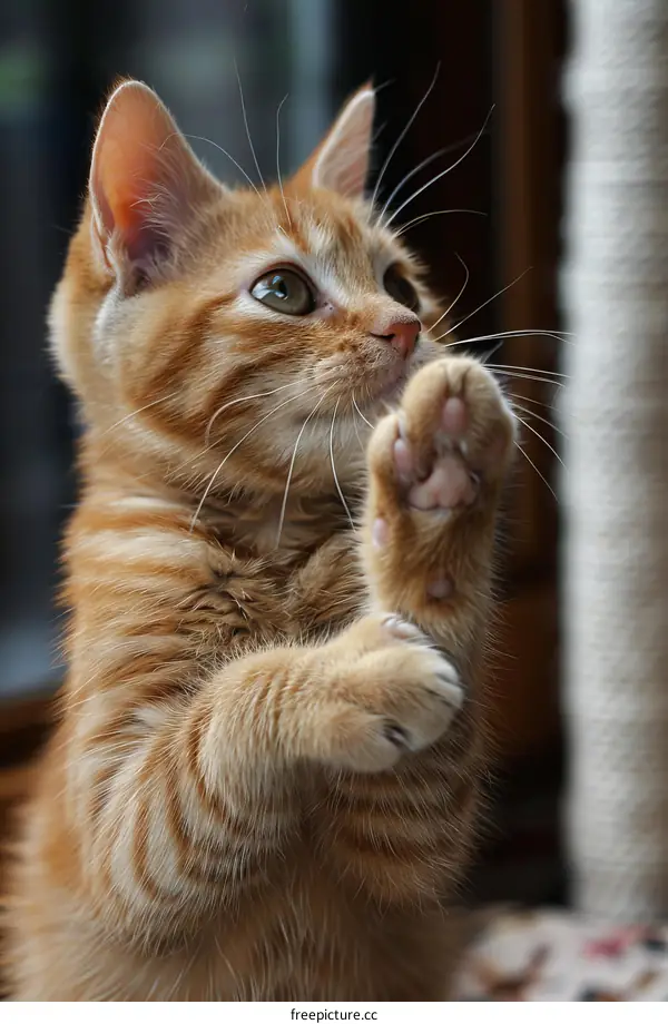 A Playful Ginger Kitten Reaching Up