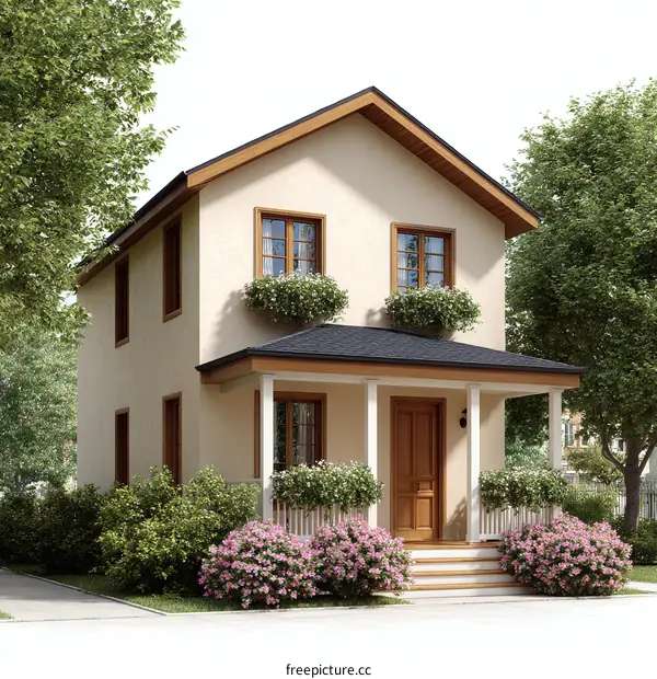 Charming Two-Story House Exterior Design Illustration