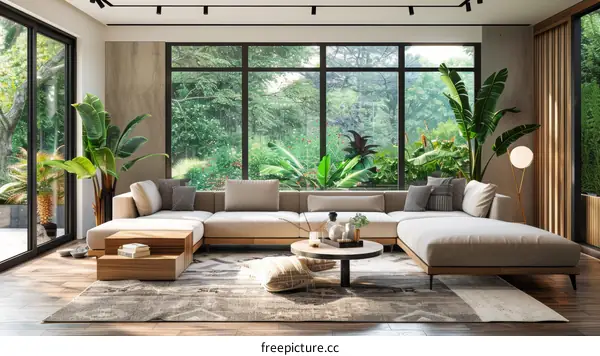 Modern Minimalist Living Room with Indoor Plants
