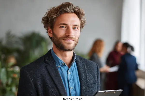 Businessman with a Clipboard in Modern Office