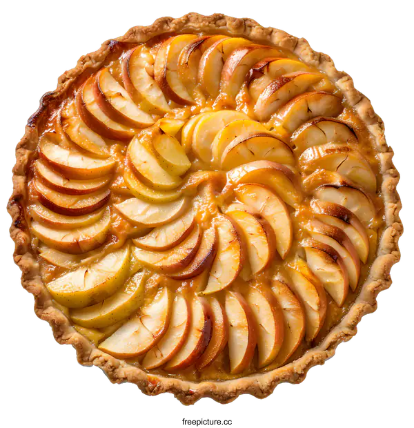 [Transparent Background PNG]top view of homemade apple pie with golden crust