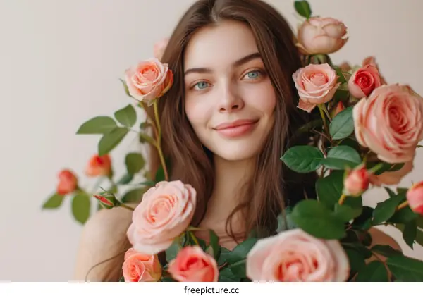 Portrait of a beautiful young woman with flowers