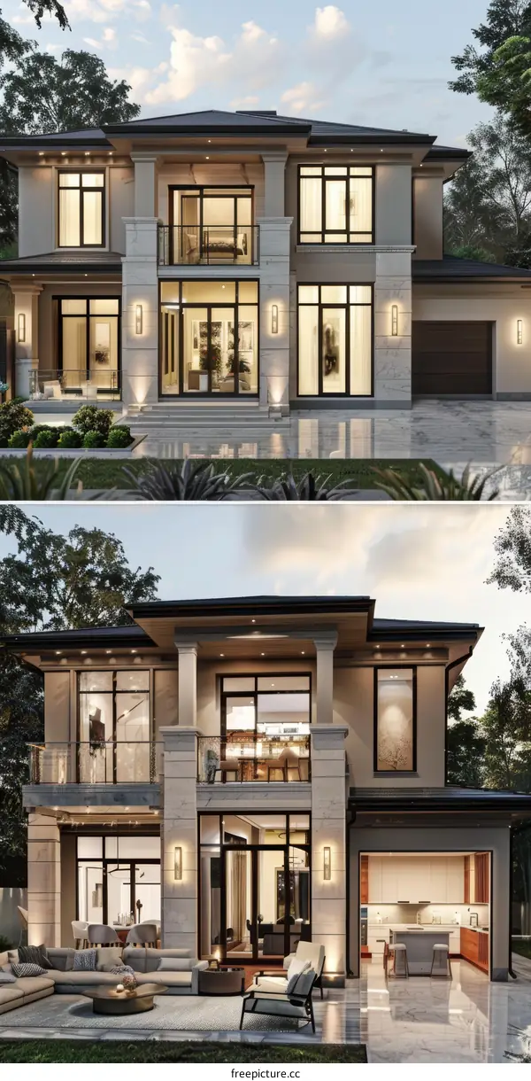 Modern Luxury House Exterior Design Illustration