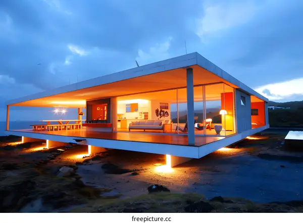 Modern House with Large Windows on a Cliff