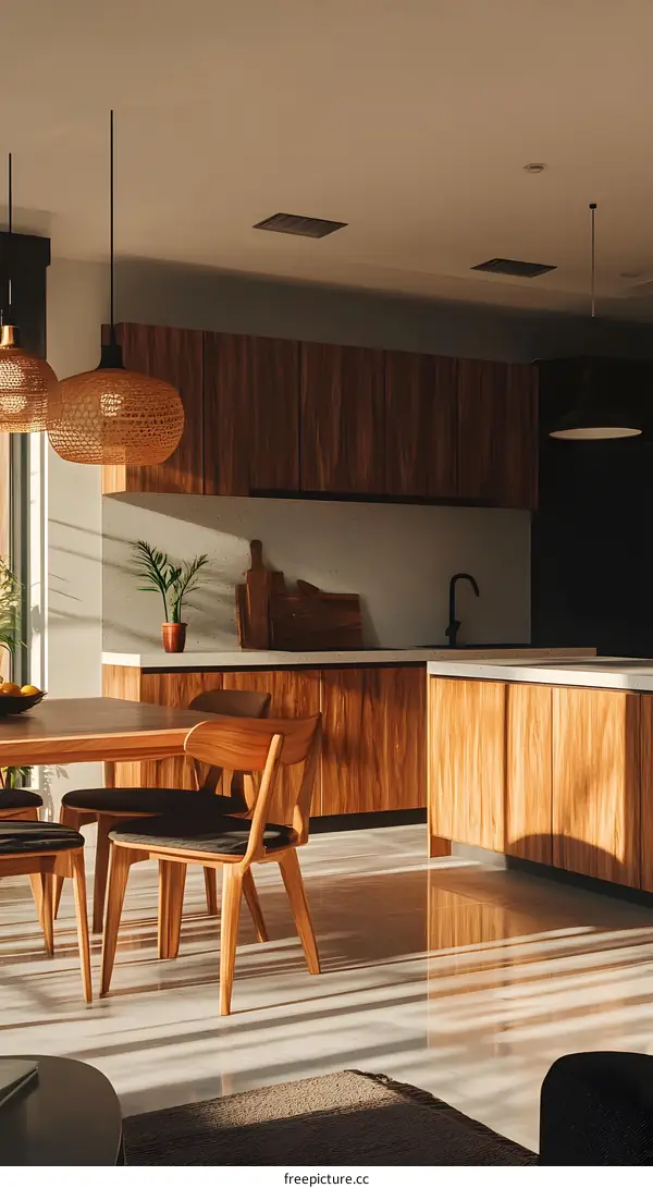 Modern Kitchen Interior Design With Wooden Cabinets and Natural Light