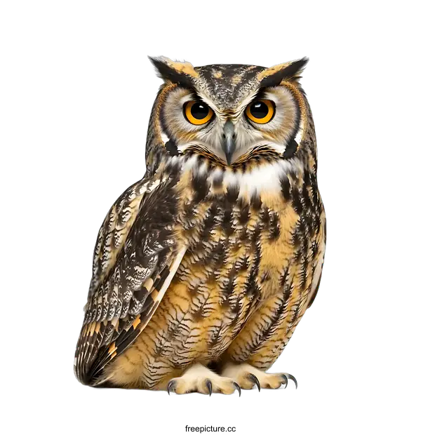 [Transparent Background PNG]Great Horned Owl Sitting On A White Background
