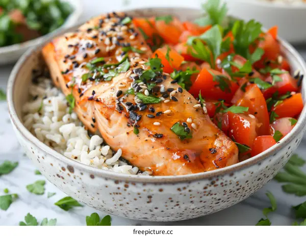 Sesame Crusted Salmon with Tomato and Rice