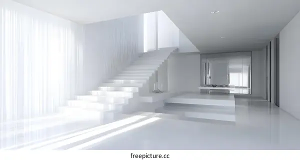 White Minimalist Staircase and Modern Interior Design