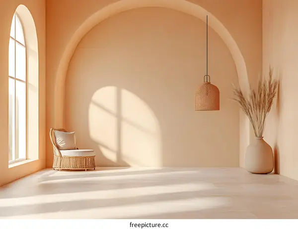 Minimalist Living Room Interior Design with Wicker Chair