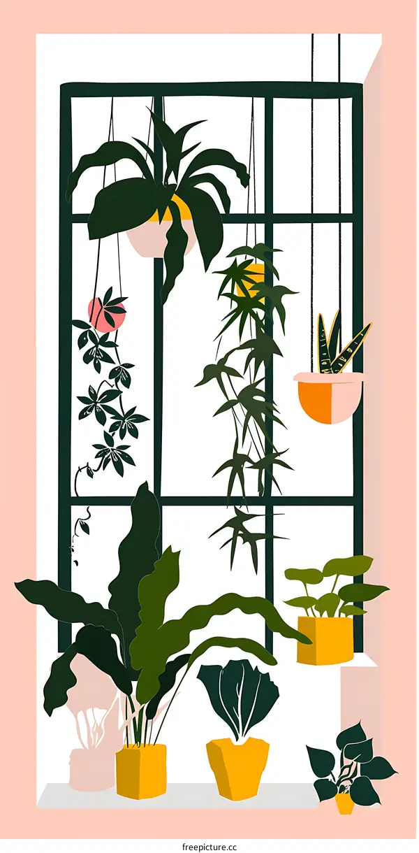 Indoor Plants in Pink and Yellow Pots