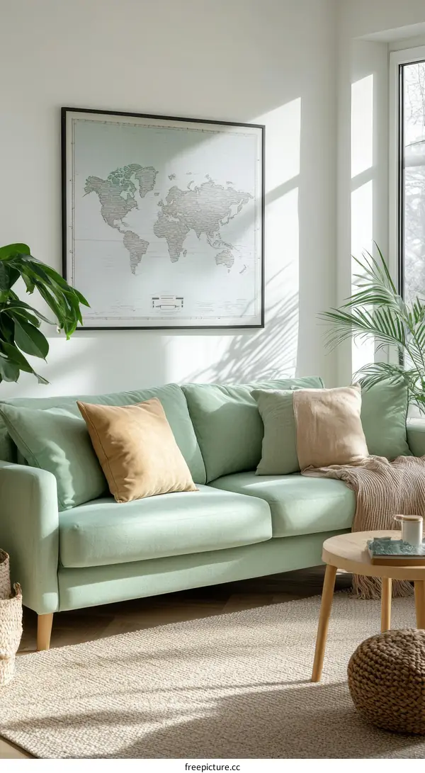 Modern Living Room with World Map Decor