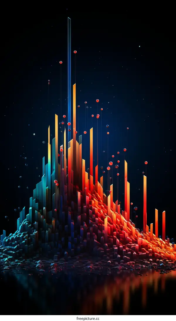 3D illustration of a city made of colorful blocks with a dark blue background