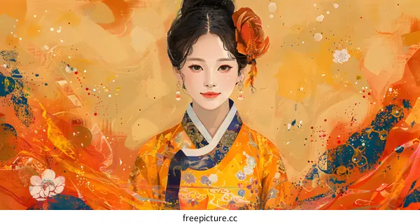 Portrait of a young woman in traditional Korean dress, hanbok