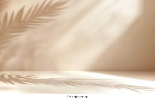Beige Minimalist Background with Palm Leaf Shadows
