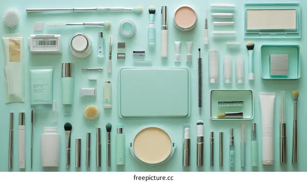 Mint Green Aesthetic Makeup Products Arrangement