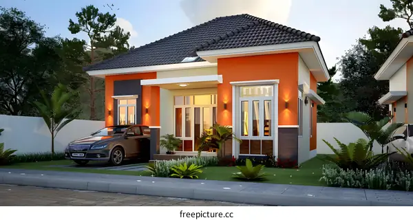 Modern House Design with Orange and White Exterior