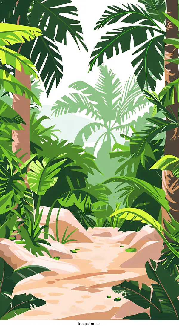 Tropical Rainforest Jungle Path Illustration