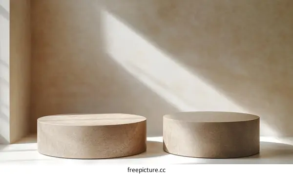 Beige Minimalist Product Display with Round Pedestals