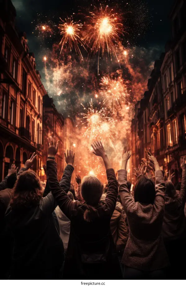 People watching fireworks in the city