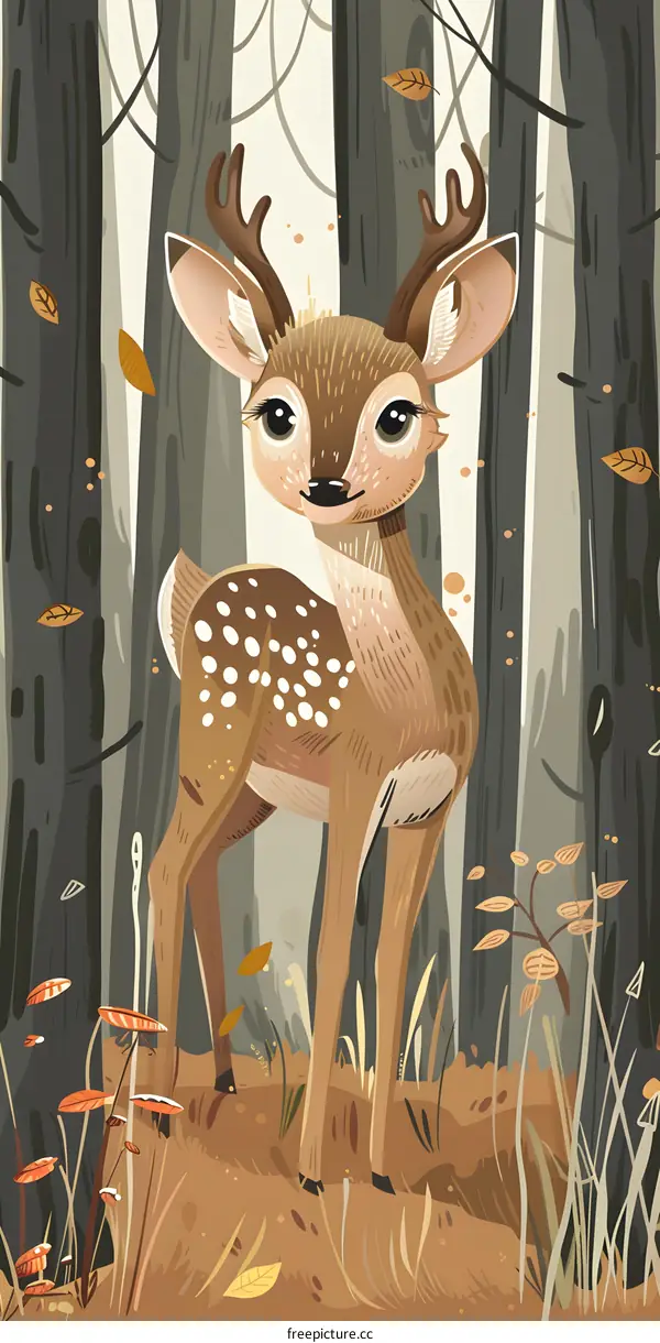Cute Deer in the Forest Illustration