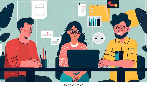 Teamwork Illustration, Office Illustration, Business Meeting Illustration