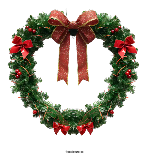 [Transparent Background PNG]Christmas Wreath with Red Bow and Berries