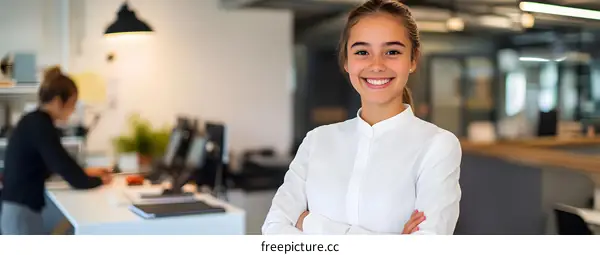 Smiling Businesswoman Standing In Modern Office