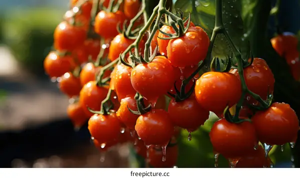 Vine-ripened Tomatoes with Dewdrops Close Up