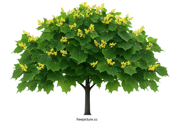 [Transparent Background PNG]Beautiful Green Tree with Yellow Flowers