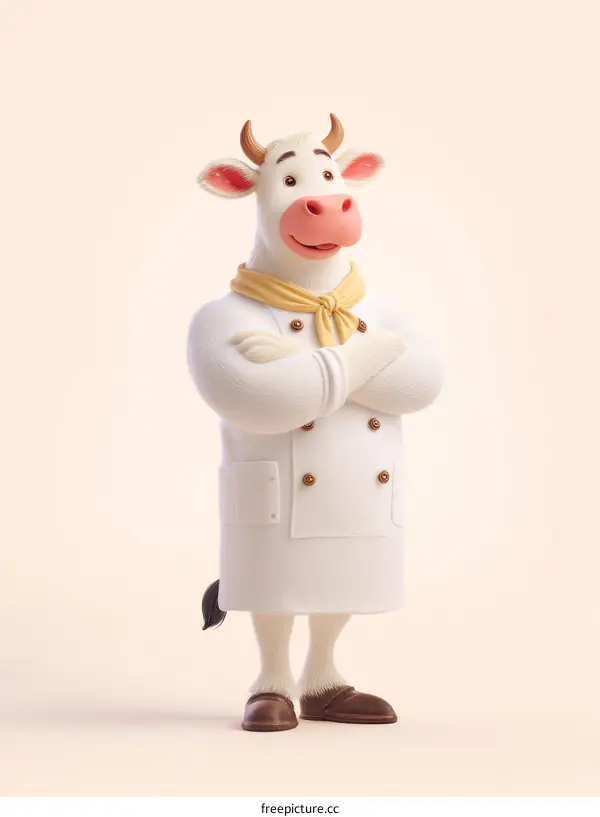 Cartoon Cow Chef in White Uniform