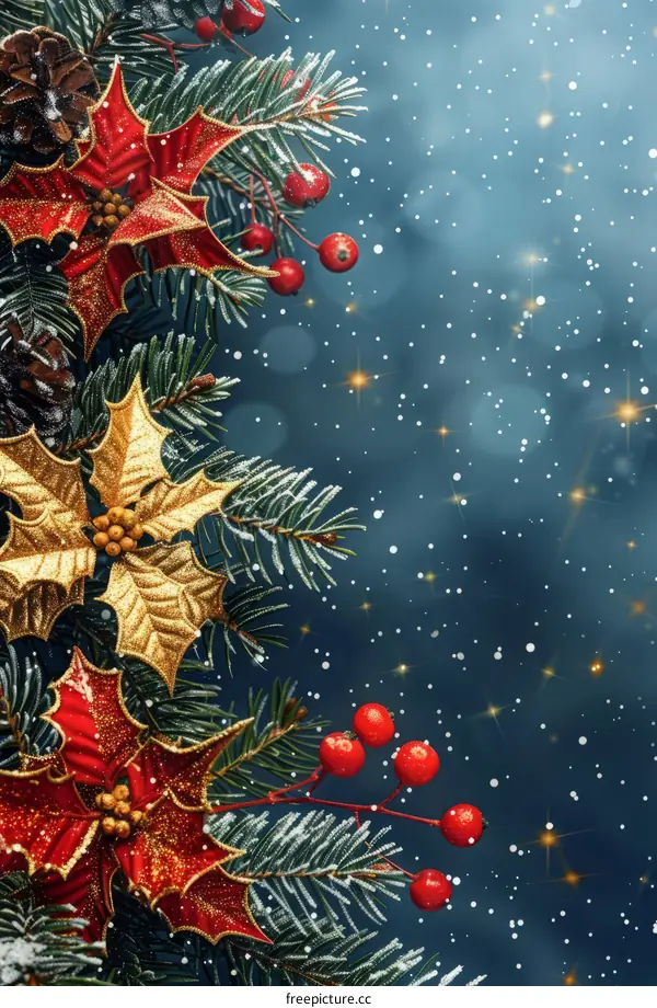 Christmas Background with Poinsettia Decorations