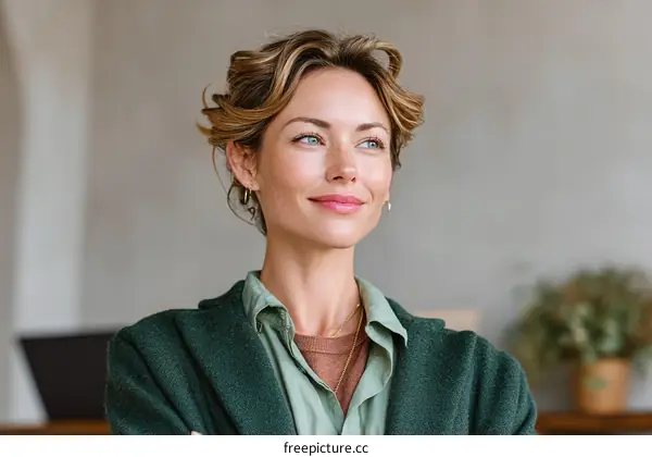 Thoughtful Caucasian Woman in Business Outfit